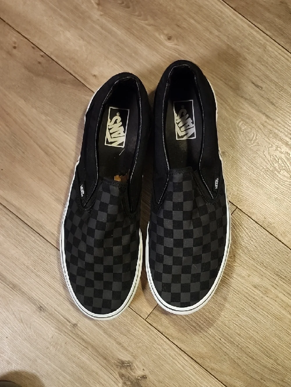 Mens Black Checkered Slip-On Vans Canvas Sneakers Sz 11.5 - Picture 5 of 6